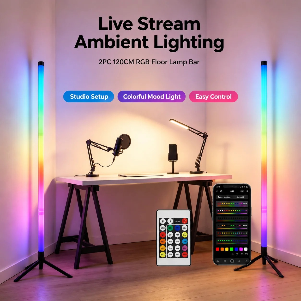 2PCS 120CM RGB Floor Lamp, Sou - Gaming Esports Esports review and price