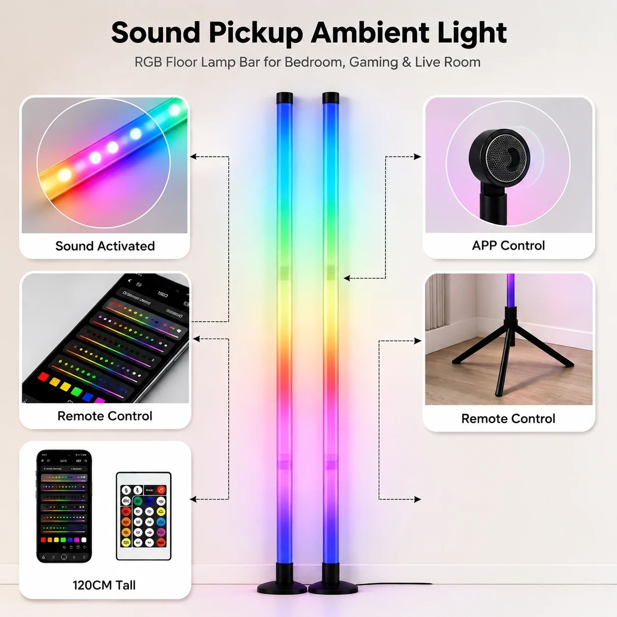 2PCS 120CM RGB Floor Lamp, Sou - Gaming Esports Esports review and price